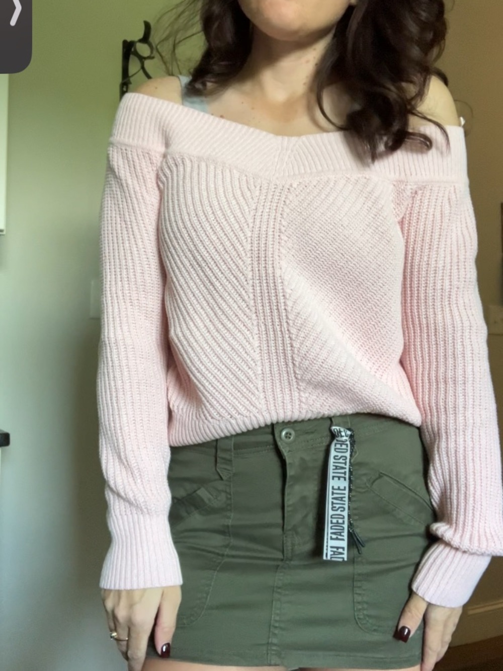 Abercrombie & Fitch Pale Pink Off-the-Shoulder Knit Sweater